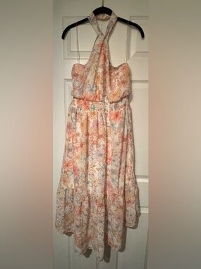 Maurices Sz Large Halter Floral Maxi Dress - White, Peach, Pink, Yellow, Blue